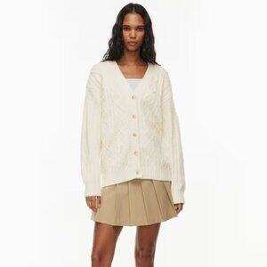 Aritzia Sunday Best Lamora Cream V-Neck Cable-Knit Cardigan
